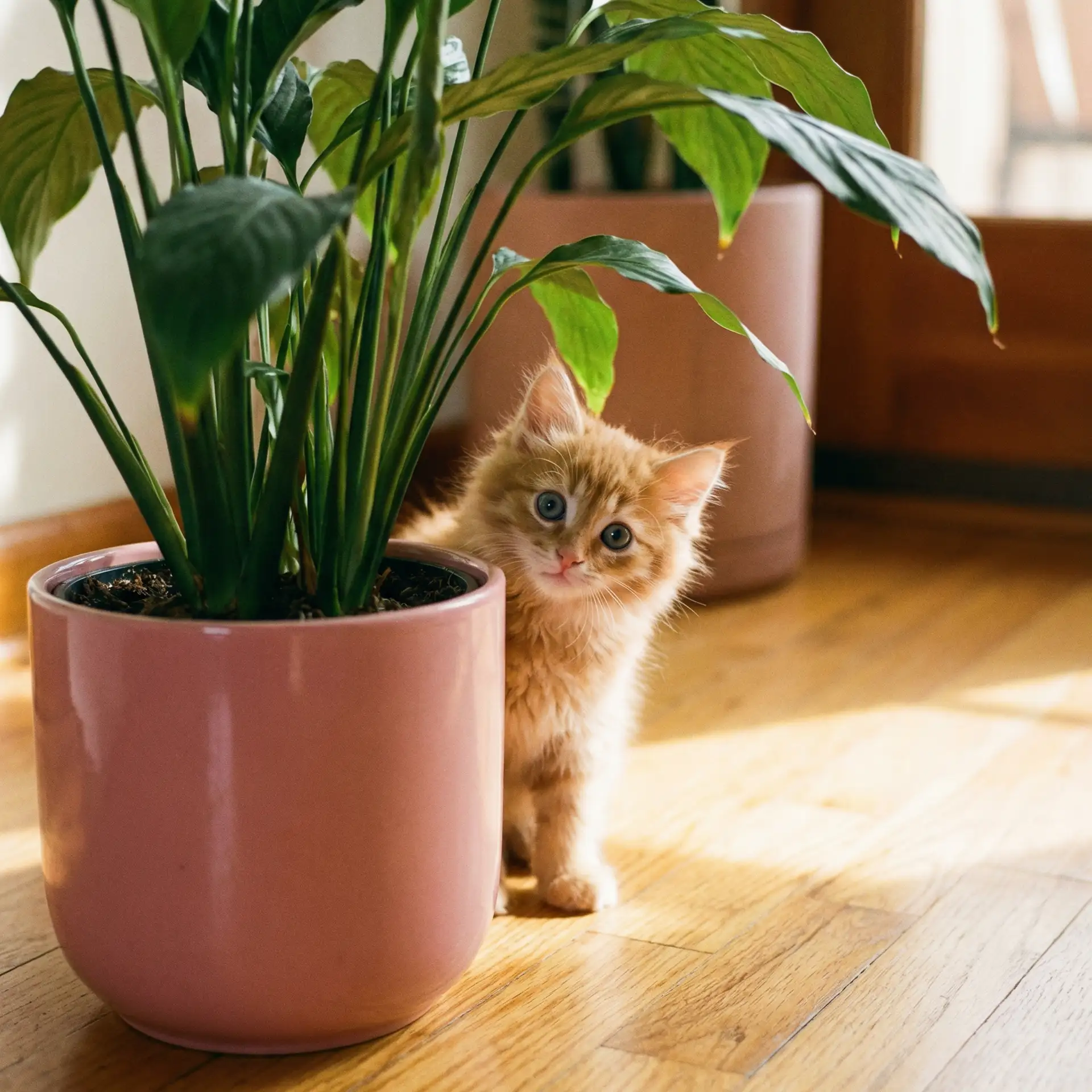 小猫从花盆后探头 - 左左网
