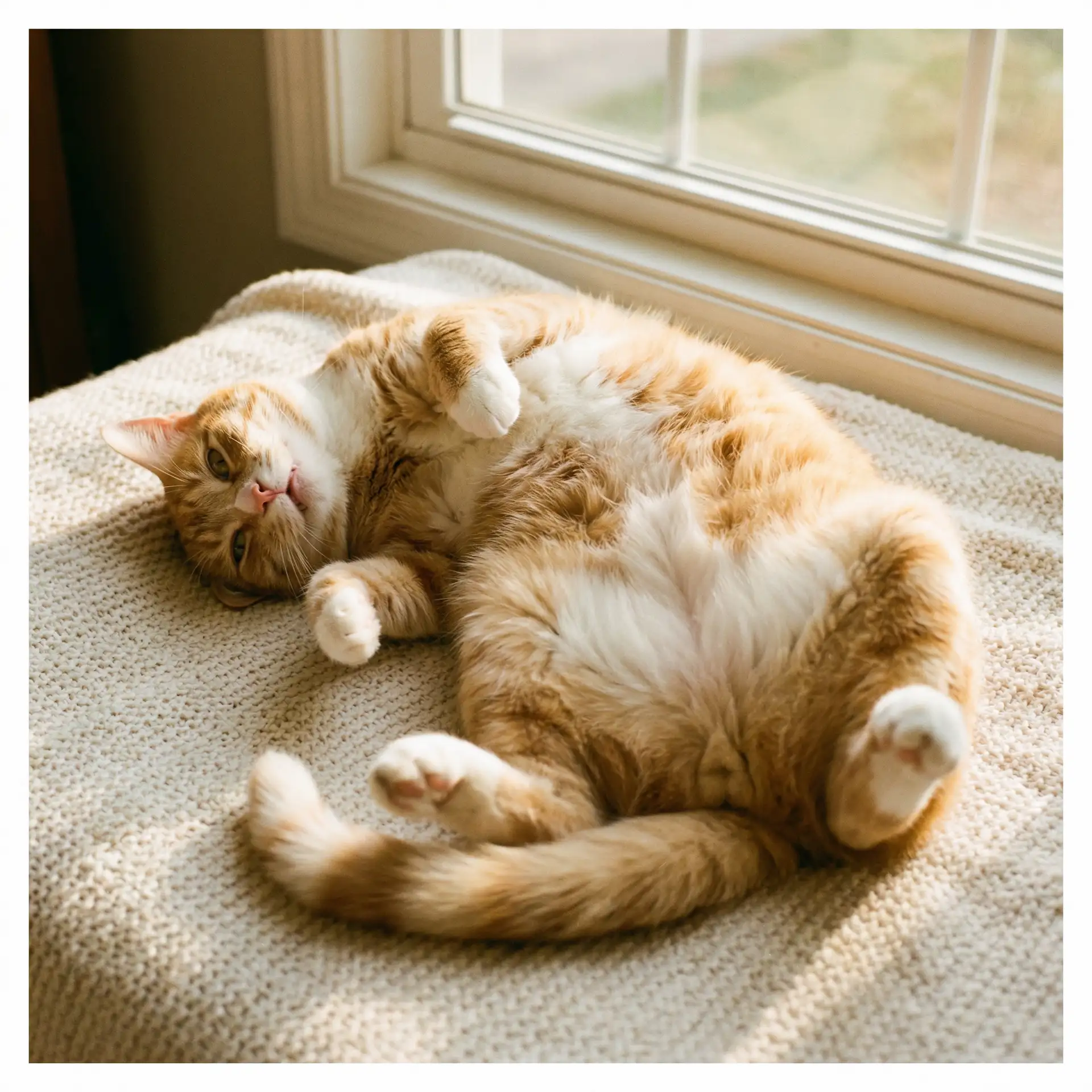 猫咪仰躺露出肚皮 - 左左网